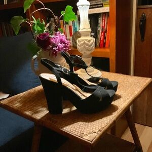 Black suede t-strap pumps